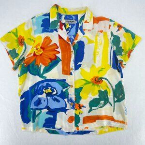 Vintage Jams World XL Hawaiian Shirt Abstract Floral Watercolor Art Button Hawai